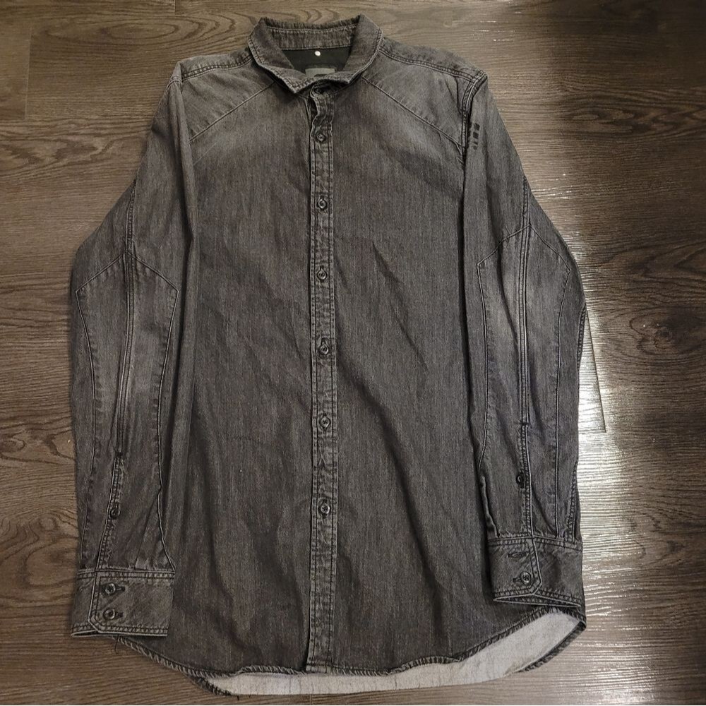 G-Star Raw Denim Charcoal Shirt Men's L Slim Fit Button Up Workwear
